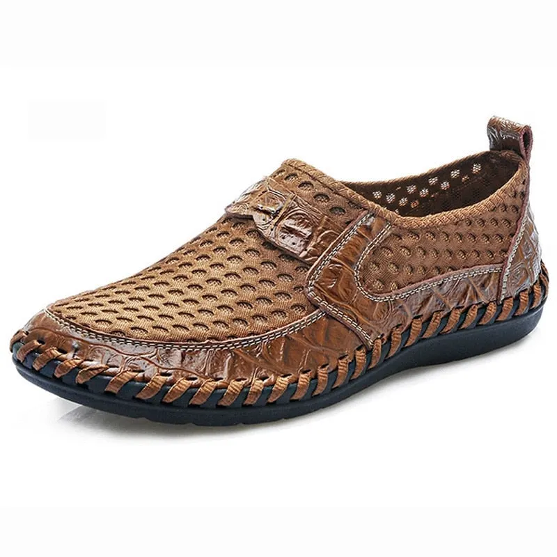 Summer Men's Shoes Loafers Breathable Casual Style Mesh Loafers Genuine Leather Brand Shoes Moccasins Man Soft Luxury Sneakers