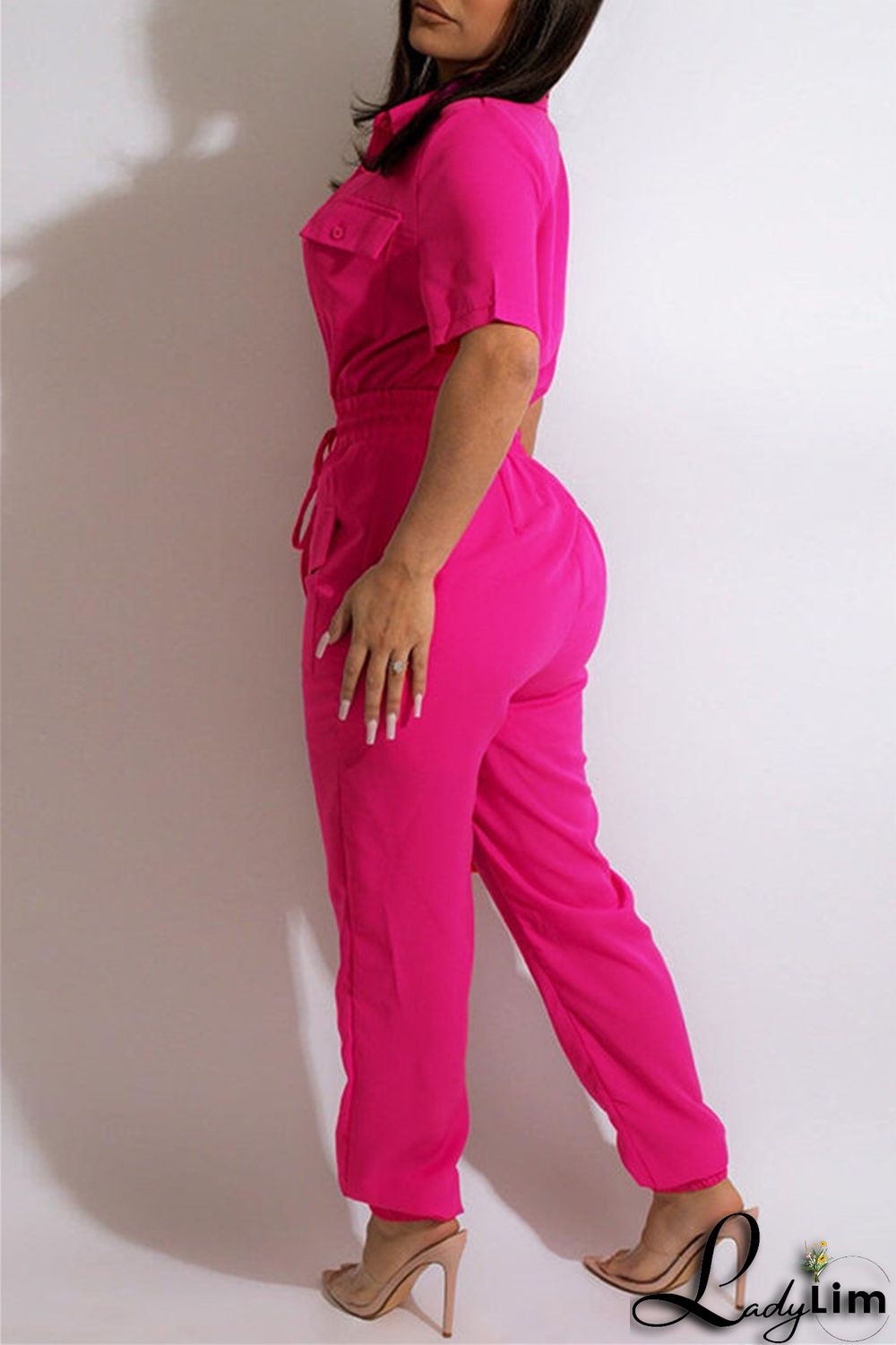 Green Fashion Casual Solid Patchwork Turndown Collar Regular Jumpsuits