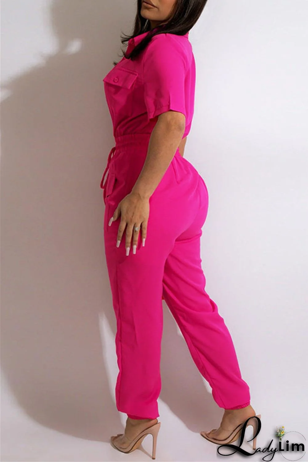 Green Fashion Casual Solid Patchwork Turndown Collar Regular Jumpsuits