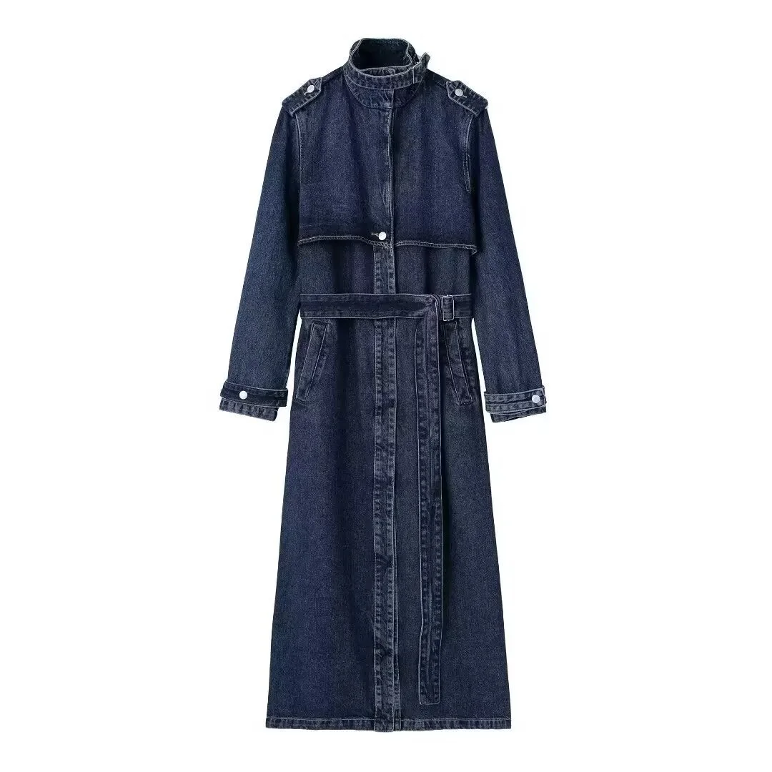 Nigikala Nigikala Women's Clothing Temperament Commuting With Belt Long Denim Wind Coat