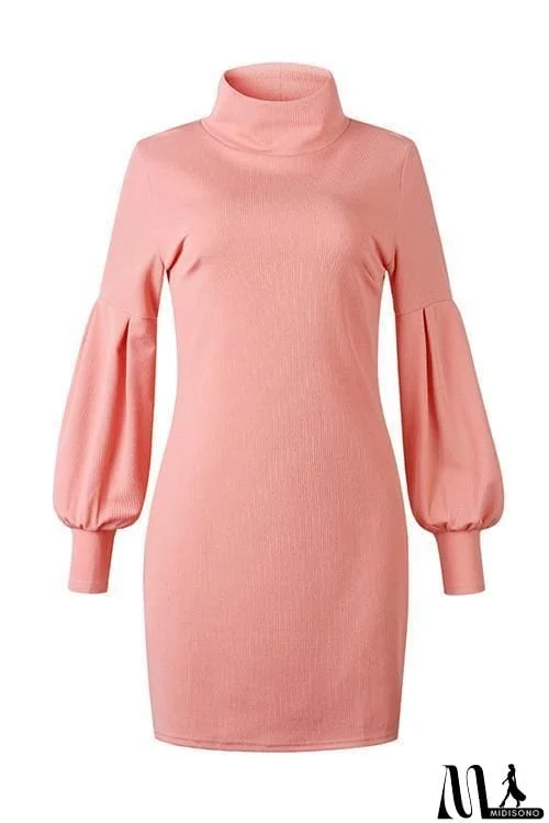 MidiSono - Puff Sleeve High Collar Mini Dress