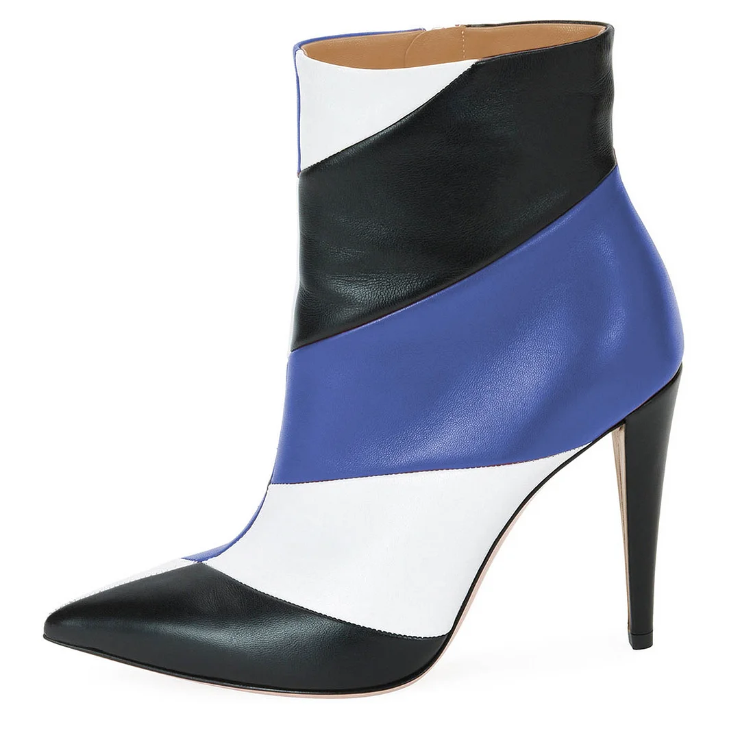 Three Contrasting Colors Pointed Toe Stiletto Heel Booties for Women