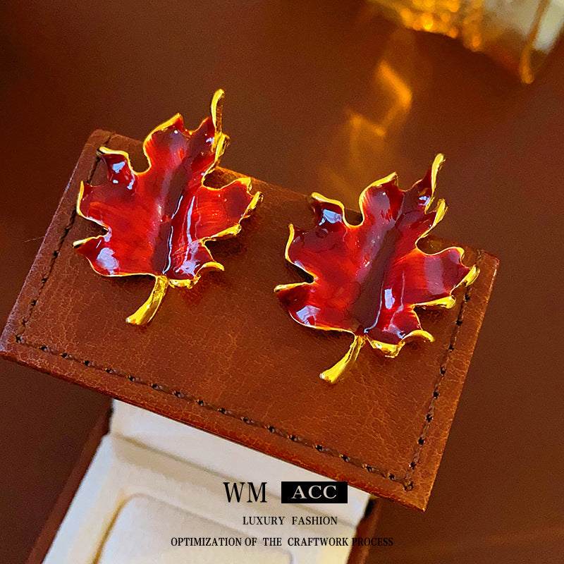 Medieval Leaf Geometric Leaf Alloy Oil Dripping Earrings