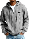 Men's Half Zip Cable-Knit Textured Fleece Hoodie