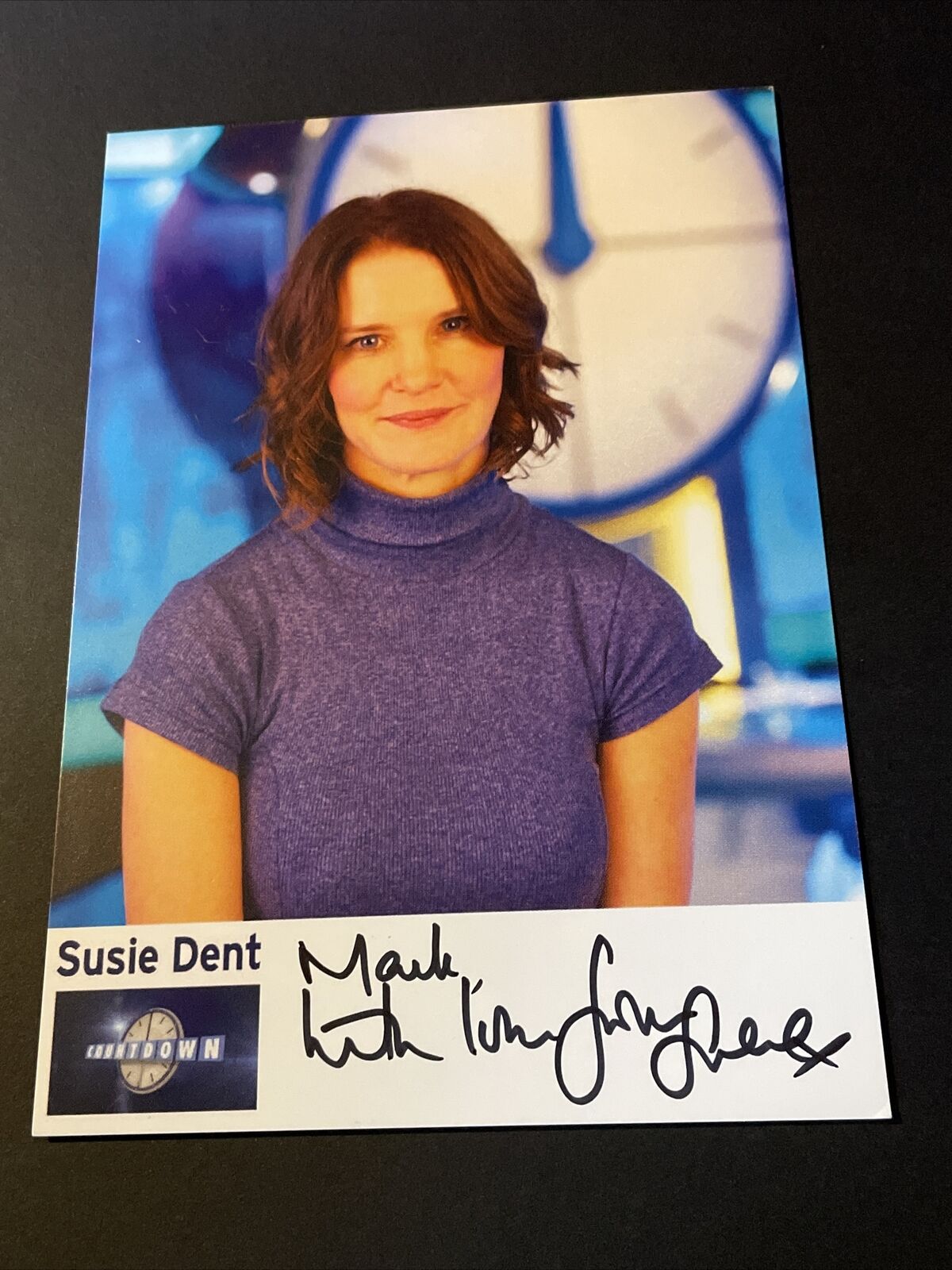 SUSIE DENT (COUNTDOWN) HAND SIGNED CAST CARD AUTOGRAPH Photo Poster painting QUIZ HOST (To Mark)