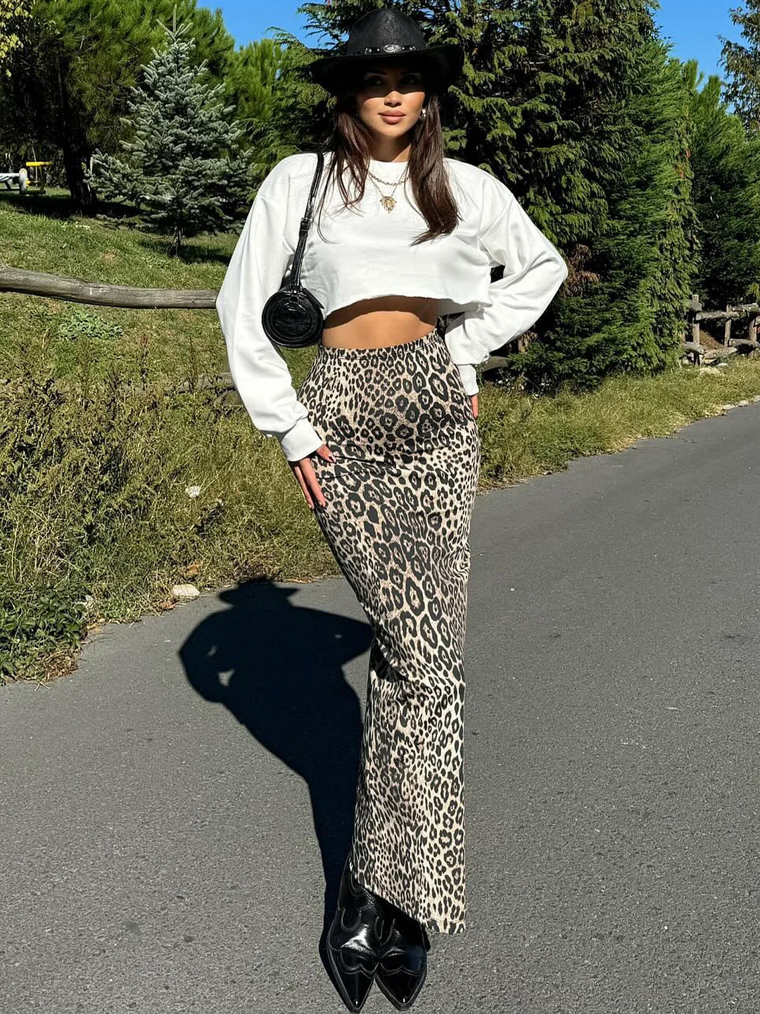 Uveng Women's Clothing 2024 Autumn And Winter New Fashion Personality Trend With Leopard Print High-Rise Half-Dress