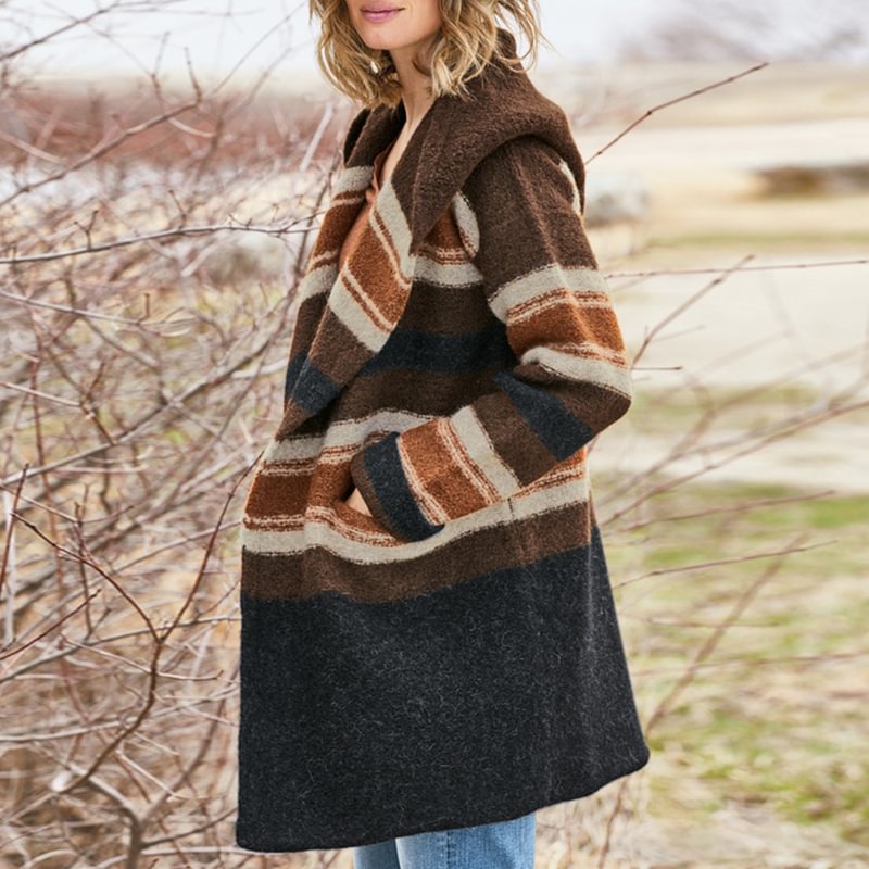 Casual Colorblock Striped Hoodie Cardigan