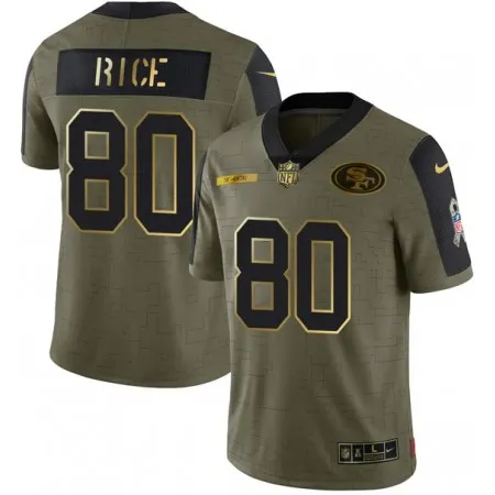 Men's San Francisco 49ers #80 Jerry Rice 2021 Olive Camo Salute To Service Golden Limited Stitched Jersey