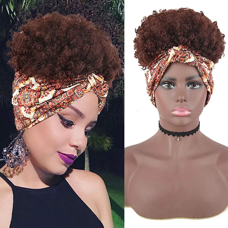 Hot Sexy Kinky Curly Wig with Printed Headband-elleschic