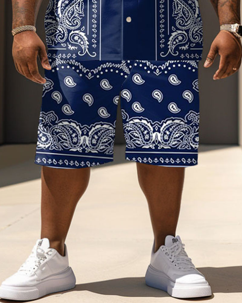 Men's Big and Tall Casual Vacation Vintage Paisley Print Shirt Shorts Set