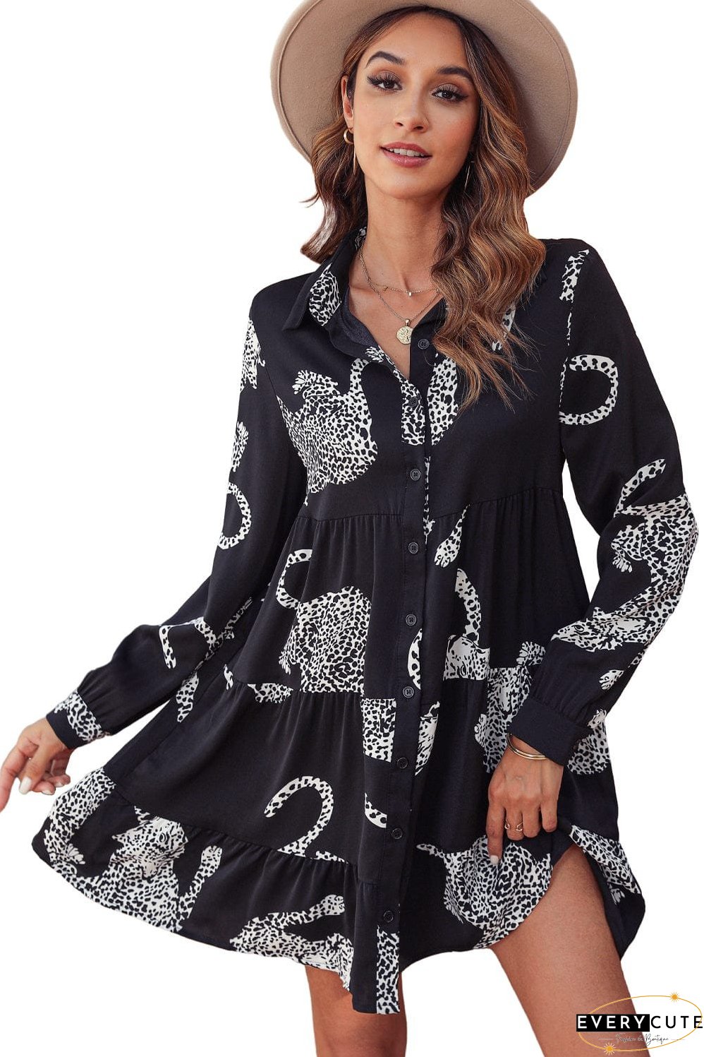Size Curve Blouses Crane Print Loose Oversized Blouse