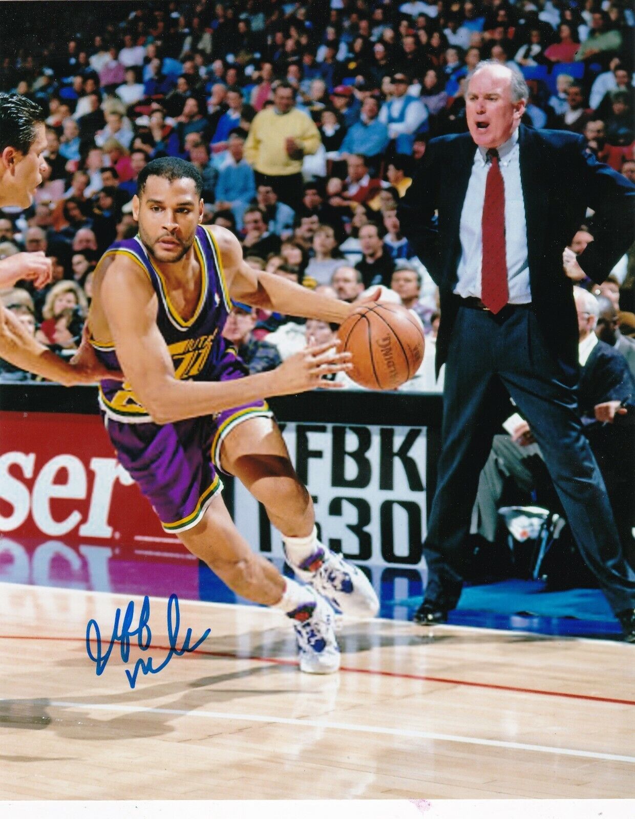 JEFF MALONE UTAH JAZZ ACTION SIGNED 8x10