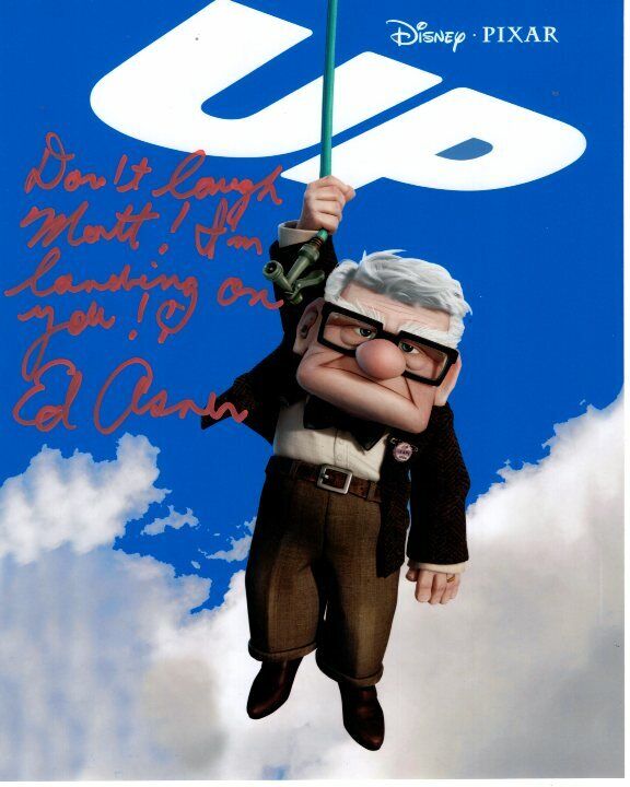 ED ASNER Signed DISNEY UP CARL FREDRICKSEN Photo Poster paintinggraph - To Matt GREAT CONTENT