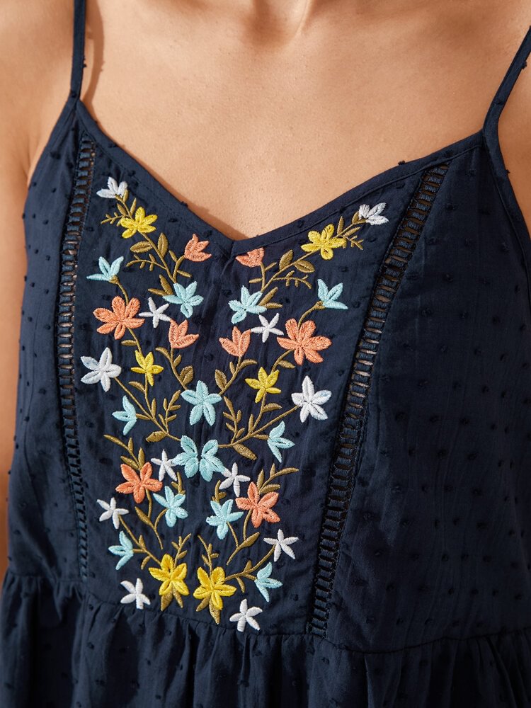 Embroidery Calico Hollow Out Adjustable Straps Sexy Cotton Camis P1858245