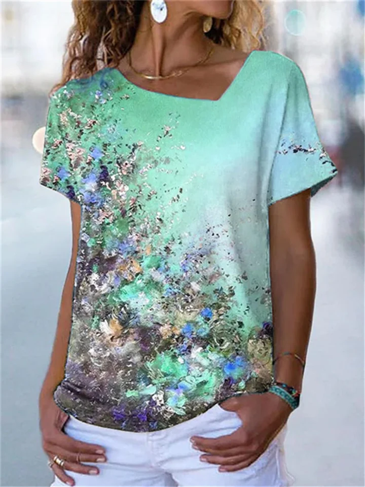 Women's Spring and Autumn Temperament Commuter Loose Type Digital Printing Short-sleeved Commuter Wind T-shirt Female | 168DEAL