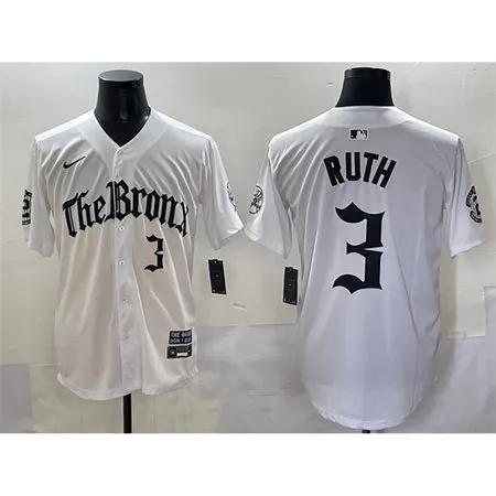 Youth New York Yankees #3 Babe Ruth White "Gothic Legacy Edition" Vapor Premier Limited Stitched Baseball Jersey PHCM