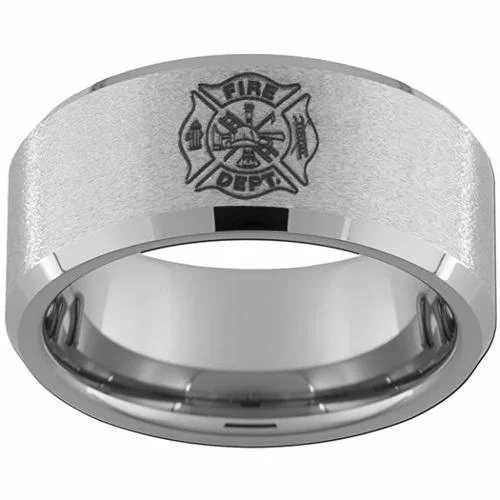 Women's Or Men's Fire Dept. Logo Ring - Firefighter / Fireman / Tungsten Carbide Wedding ring band.Silver with Laser Etched Logo Ring With Mens And Womens For Width 4MM 6MM 8MM 10MM