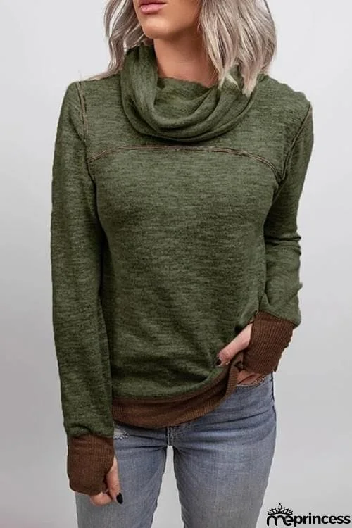 Cowl Neck Color Block Sweatshirt