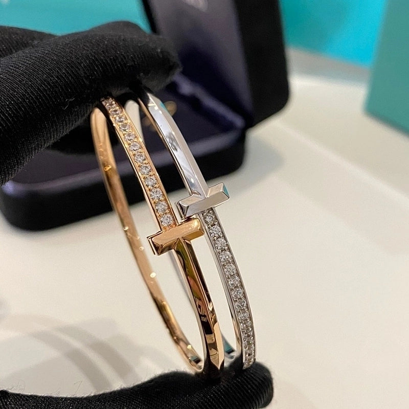 Copper 18K Gold Plated Rose Gold Plated White Gold Plated Inlay Geometric Zircon Bangle