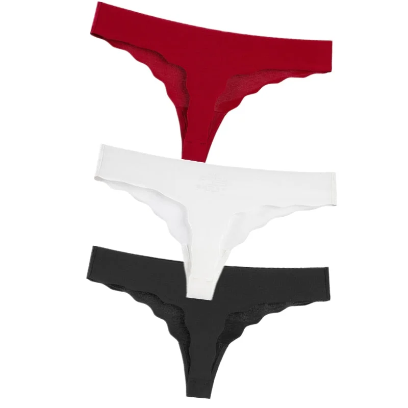 Hot 3Pcs Sexy G String & Thongs Women's Set Panties Solid Female Underwear Mid-Rise Silky Ladies Briefs Comfort Seamless Panties