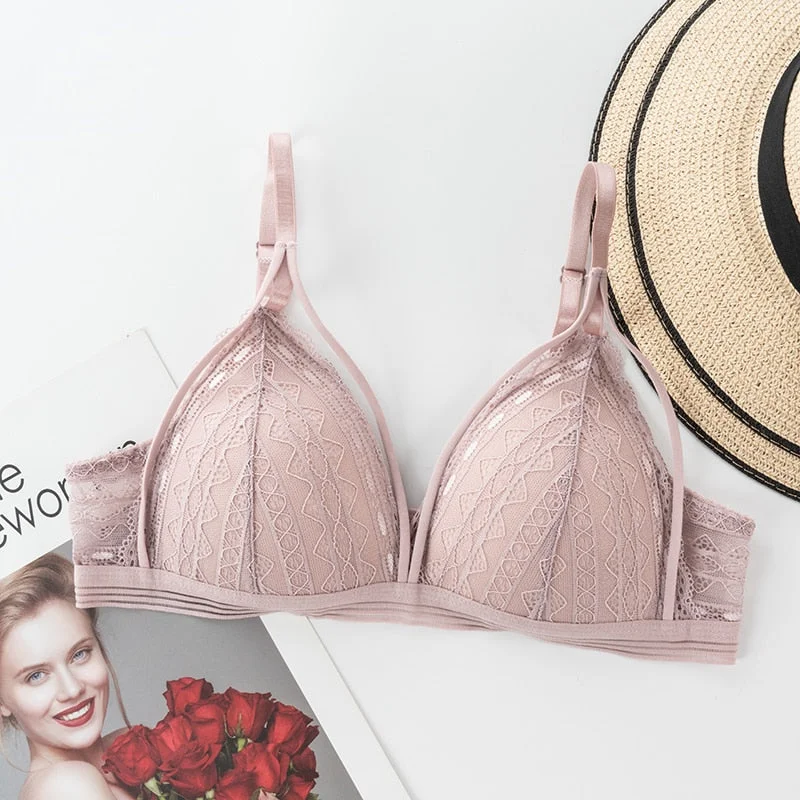 Floral Lace Bras for Women Sexy Lingerie Beauty Back Deep V Lace Push Up Bra Bralette Female Brassiere Wire Free Thin Underwear