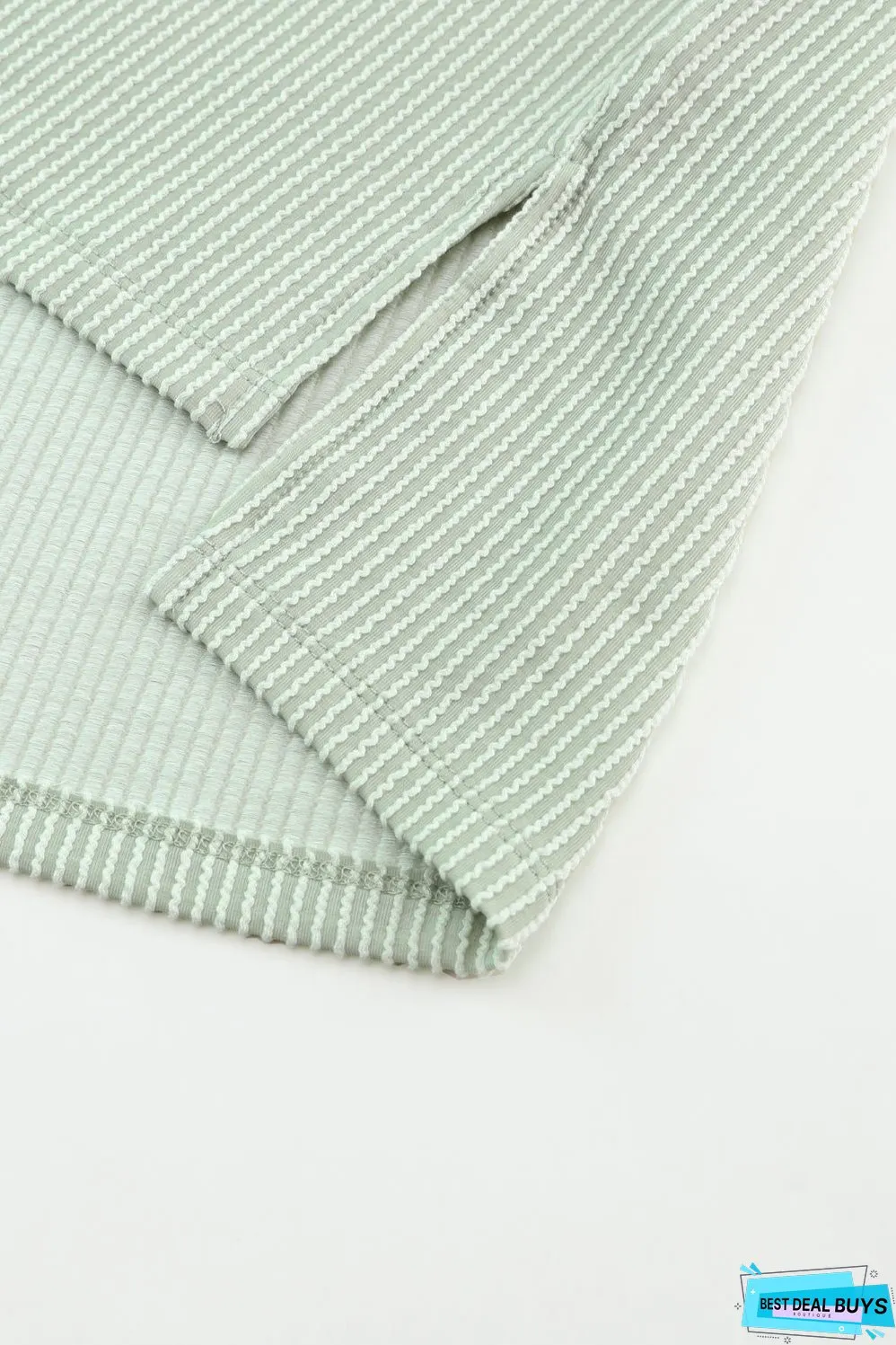 Ribbed Roll-tab Sleeve Oversize Top