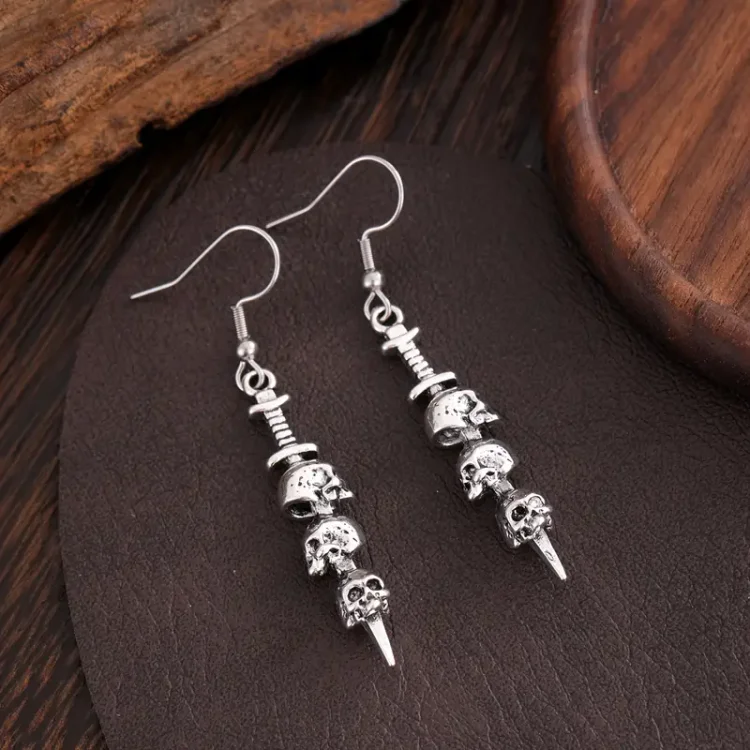 Vintage Skull Sword Heart Earrings