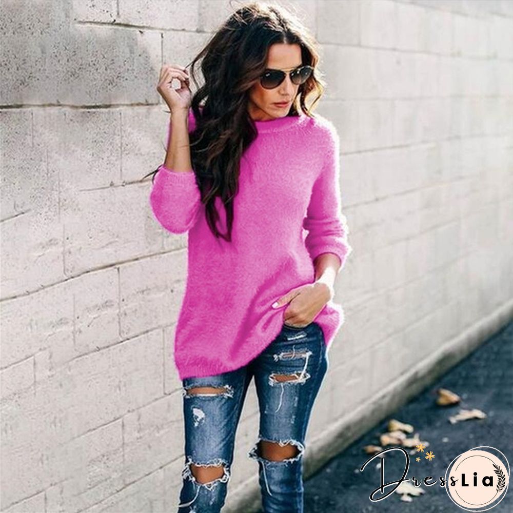 New Women Sweater Autumn And Winter Fashion Casual Round Neck Long Sleeve Knitted Sweaters Top Plus Size