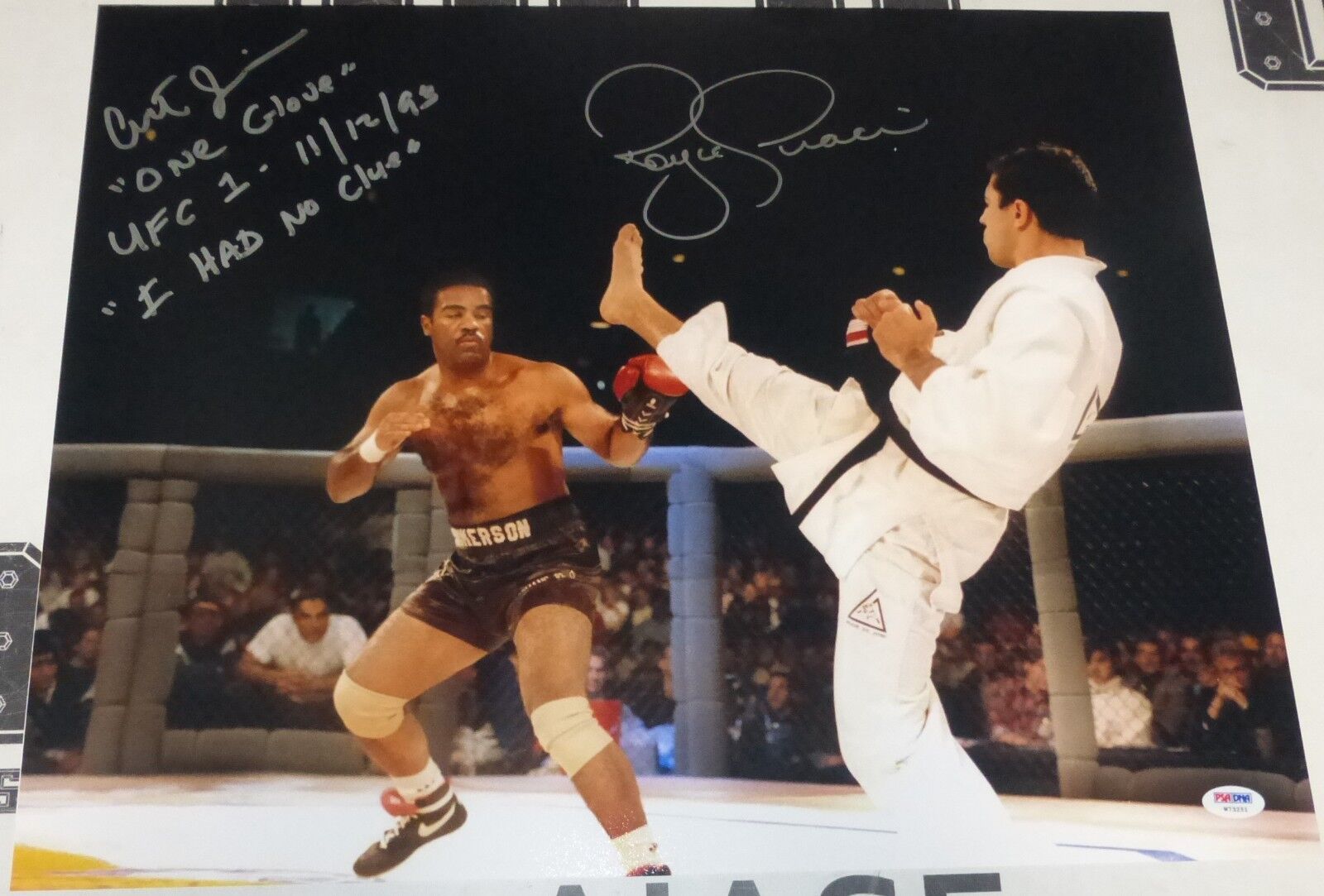 Royce Gracie & Art Jimmerson Signed UFC 1 16x20 Photo Poster painting PSA/DNA COA 1993 Autograph