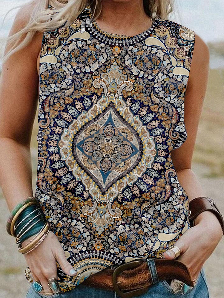 Women's Tank Top Summer Tops Brown Graphic Print Sleeveless Casual Basic Round Neck