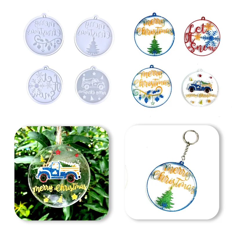 4 PCS Christmas Round Hanging Keychain Resin Mold