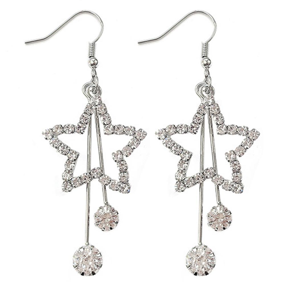 

Elegant Women Star Long Earrings Rhinestone Dangle Eardrop Jewelry (Silver, 501 Original
