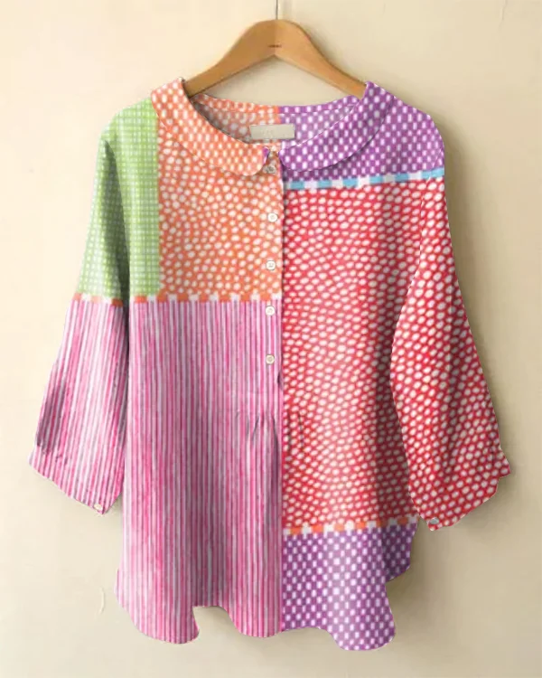 Vintage Japanese Art Print Peter Pan Collar Long Sleeve Shirt