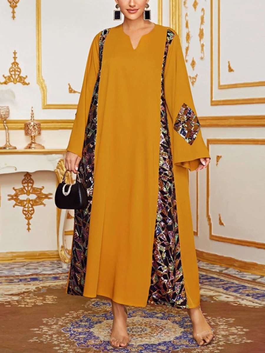 Loose V Neck Printed Long Sleeve Party Evening Dress | Oxredo Shop Ramadan Sale