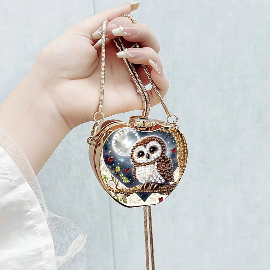 Owl DIY Acrylic Love Diamond Art Painting Card Case Wallet with Chain Small Diamond Painting Crossbody Bag for Adults Women Girls Gift