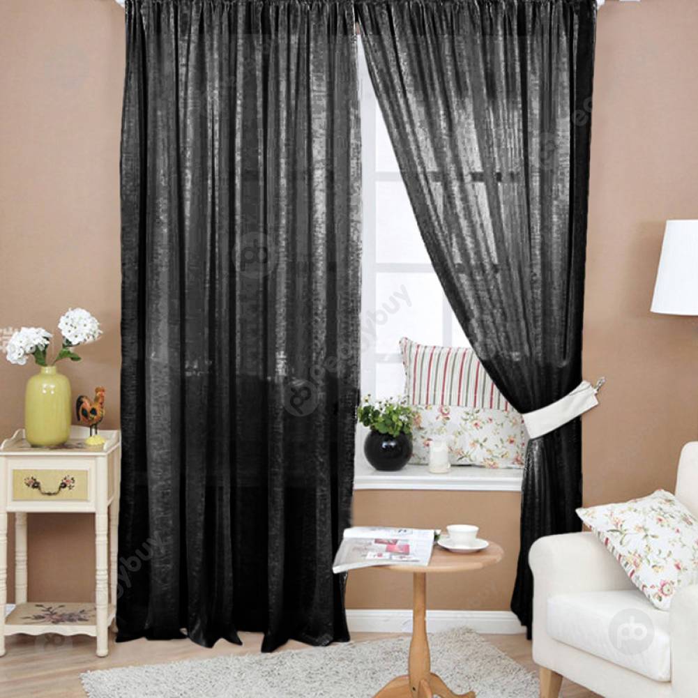 

Solid Color Window Curtain Flower Pattern Sheer Voile Tulle Valance Black, 501 Original