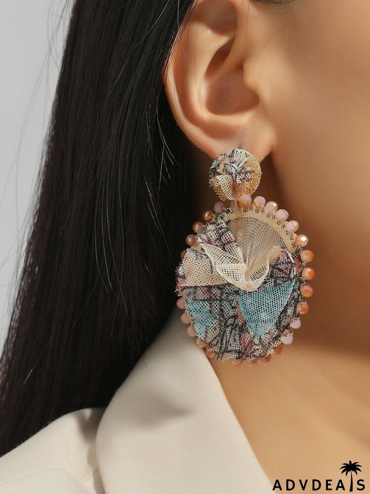 Lace & Crystal Decor Round Drop Earrings