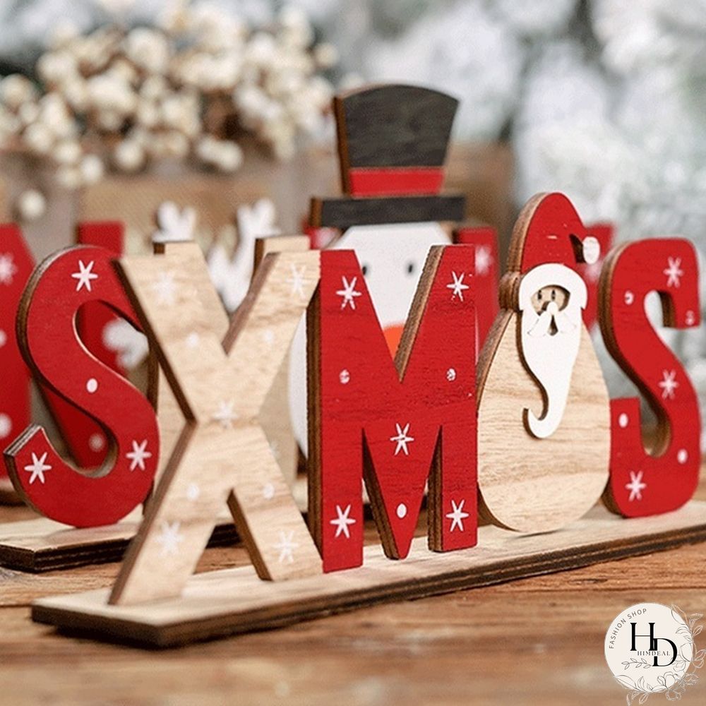 Wooden Freestanding Letters Sign Santa Claus Snowman Snowflakes Christmas Party Home Decorations Desk Xmas Table Gift