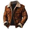 Men's Vintage Suede Patchwork Lamb Fleece Multi-Pocket Reverse Collar Outdoor Jacket by Inlyline