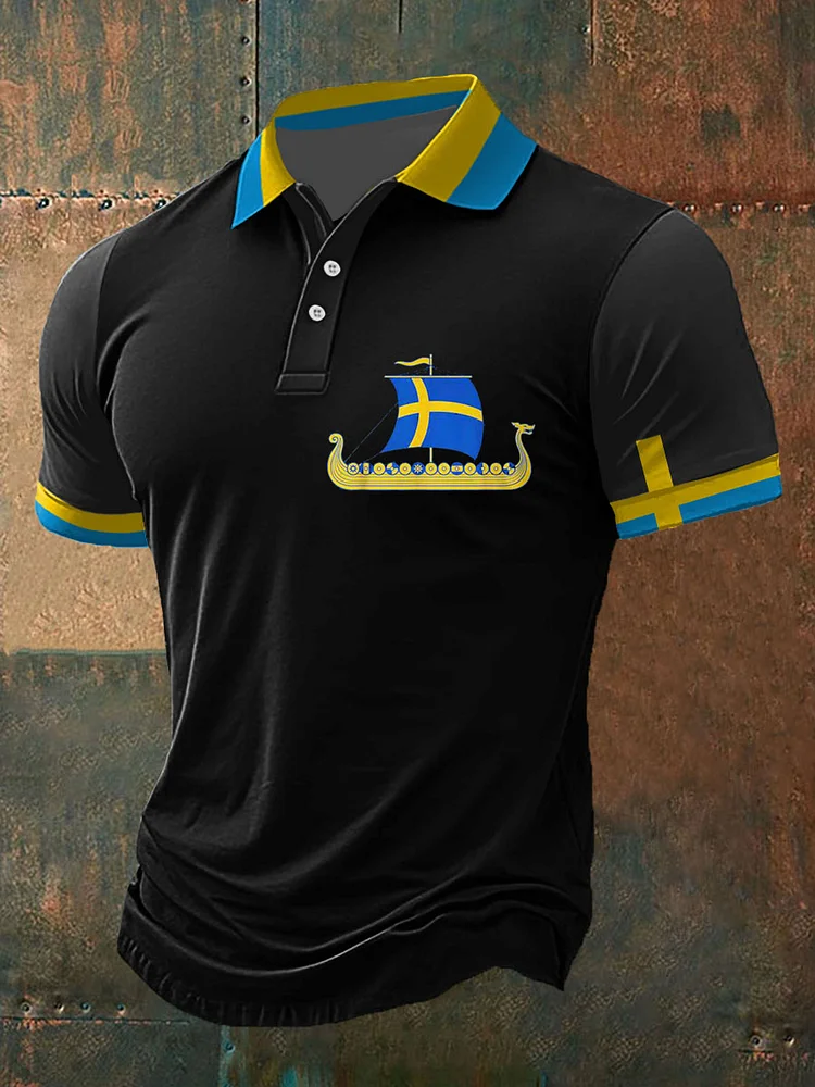 Herren Sweden Viking Style Bedrucktes Polo-Shirt