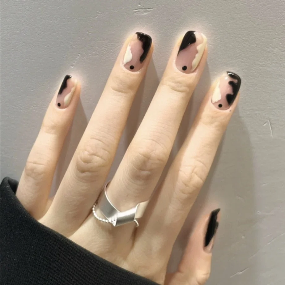 24PCS Rose Pink Color Changing Fake Nails Art Tips Press On False Detachable Full Cover Artificial Nail Art DIY Manicure No Glue-Nail Inspo