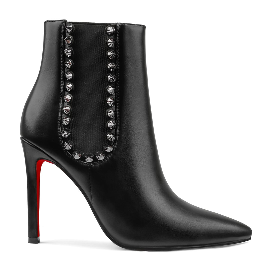 Women's Closed Pointed Toe Chain Studded Stiletto Ankle Boots Red Bottom Heels-vocosishoes