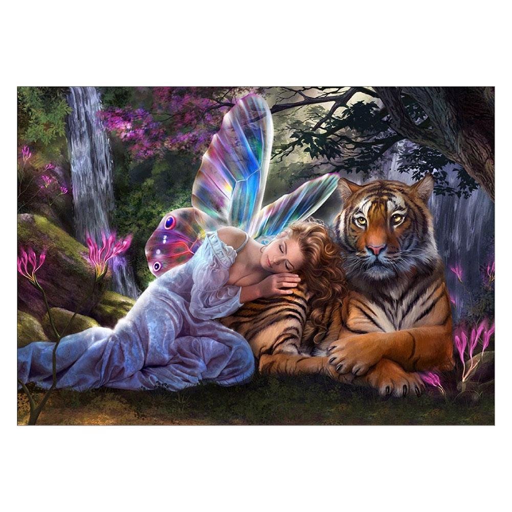 Full Round Diamond Painting Tiger and Fairy (40*30cm)