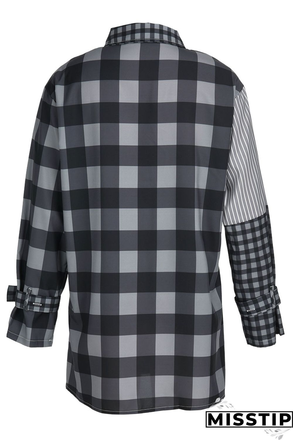 Deep Blue Casual Plaid Print Patchwork Buckle Turndown Collar Shirt Dress Dresses