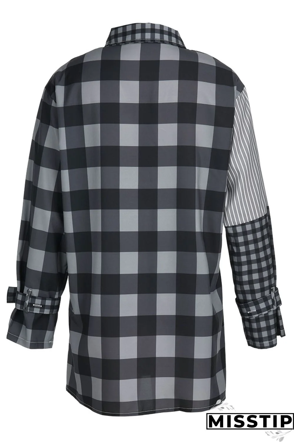 Deep Blue Casual Plaid Print Patchwork Buckle Turndown Collar Shirt Dress Dresses