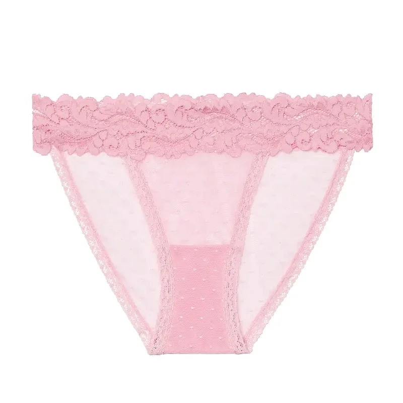 Pink Panties Women Dot Mesh Lace Underwear Low-waist Briefs Transparent Panty intimates Lingerie Female Sex Thong Sexy Panties