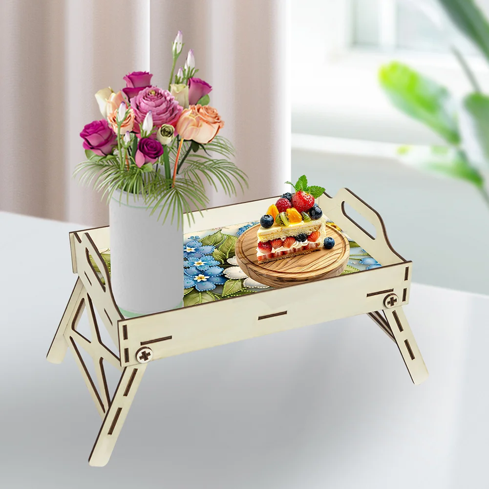 DIY Diamond Painted Dining Plate with Handle Wooden Food Tray Home Decor Gift