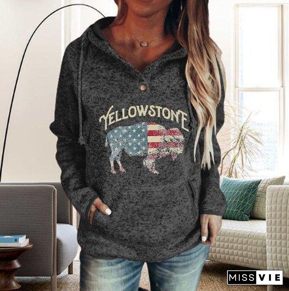 Printed Leisure Long Sleeve Hoodie