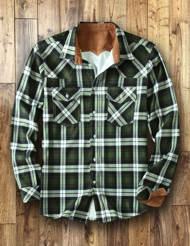 Men's High Quality Plaid Shirt Cardigan Lapel Long Sleeve Plaid Shirt Jacket