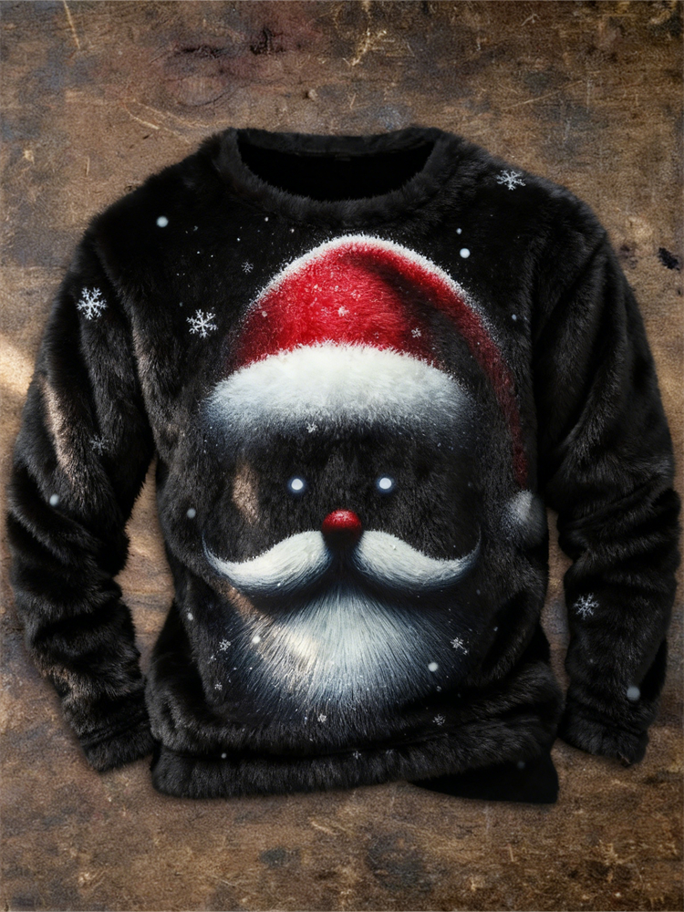 Men's Christmas Spooky Santa Face Cozy Plush Sweatshirt elevenforest